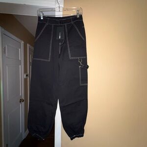 Fashion Nova Black Cargo Pants with Contrast Stitching